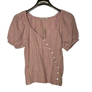 Madewell Cora Plaid Linen Blend Top Purple Tan Sz XXS